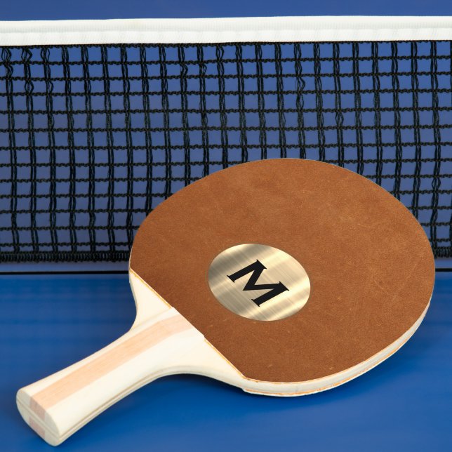 Enkelt Sable Leather Guld Monogram Pingisracket (Insitu)