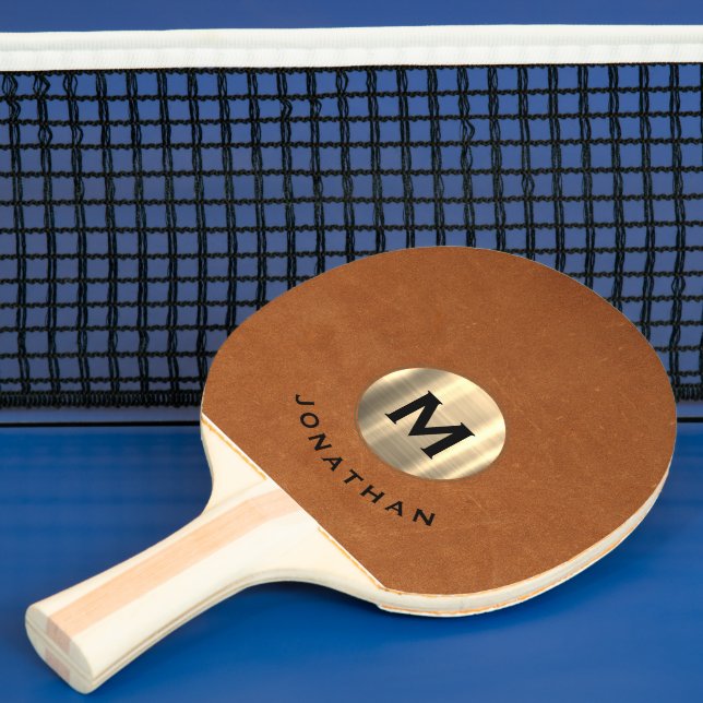 Enkelt Sable Leather Guld Monogram Pingisracket (Insitu)