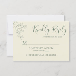 Enkelt Sage Grönt Ivory White Botanical Bröllop OSA Kort