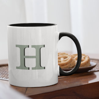 Enkelt Sage Monogram Initial Neutralt Rustic Moder Mugg