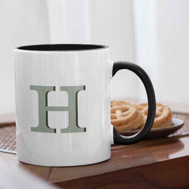 Enkelt Sage Monogram Initial Neutralt Rustic Moder Mugg (Skapare uppladdad)