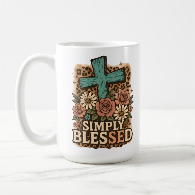 Enkelt Salig Kristet Kors Höstblommor Kaffemugg (Vänster)