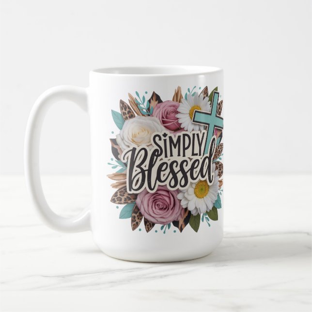 Enkelt Salig Kristet Kors i Blommor Kaffemugg (Vänster)
