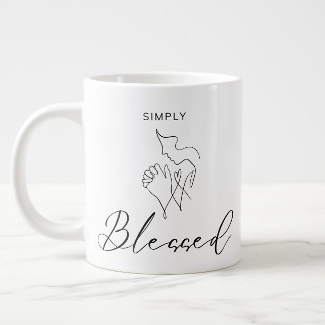 Enkelt Salig Minimalistisk Kristet Linjedrawing Jumbo Mugg (Vänster)