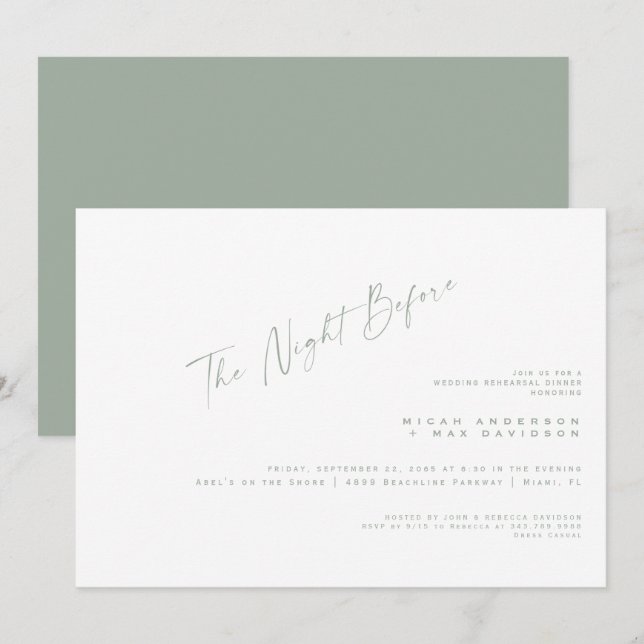 Enkelt sätt natten före repetitionsmiddagen inbjudningar (Fram/baksida)