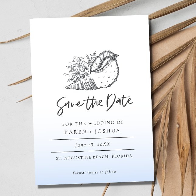 Enkelt Seashell Beach Wedding Spara datumet (Simple Seashell Beach Wedding Save the Date)