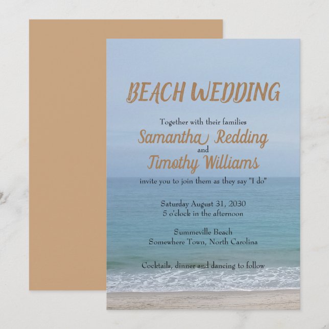 Enkelt serene Ocean Beach Wedding Inbjudningar (Fram/baksida)