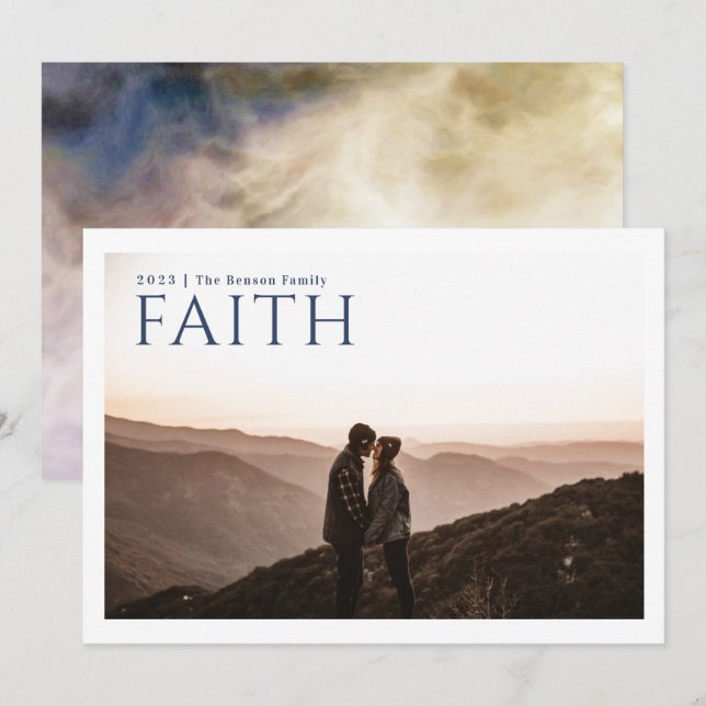 Enkelt, seriellt, FAITH, blå vattenfärg bakåt Julkort (Fram/baksida)