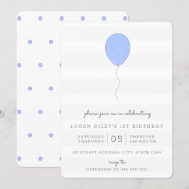 Enkelt Shabby chic Blue och Grått Balloon Birthday Inbjudningar