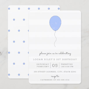 Enkelt Shabby chic Blue och Grått Balloon Birthday Inbjudningar