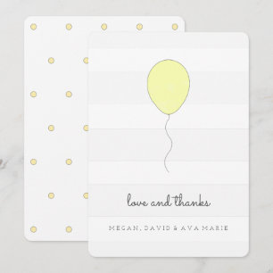 Enkelt Shabby chic Grått och Gult Ballon Birthday Tack Kort