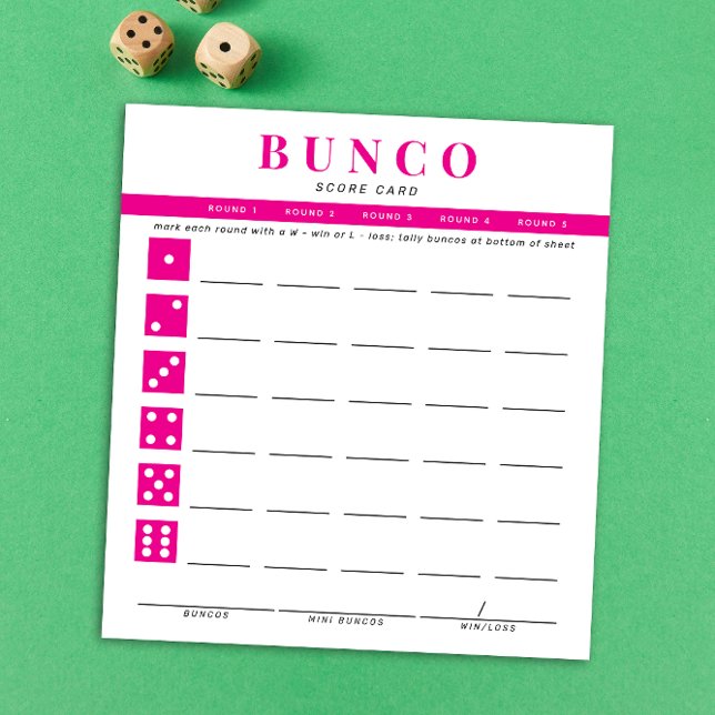 Enkelt Shock rosa- och Vita Bunco-kort Anteckningsblock (modern tear-off notepad Bunco score card with hot fuchsia pink dice graphics and accents)