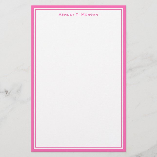 Enkelt Shock rosa Vit Personlig Stationery Brevpapper (Framsida)