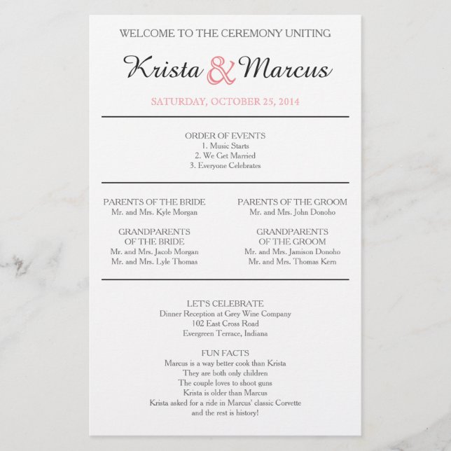 Enkelt Silhouettes-Bröllopsprogram (Framsida)