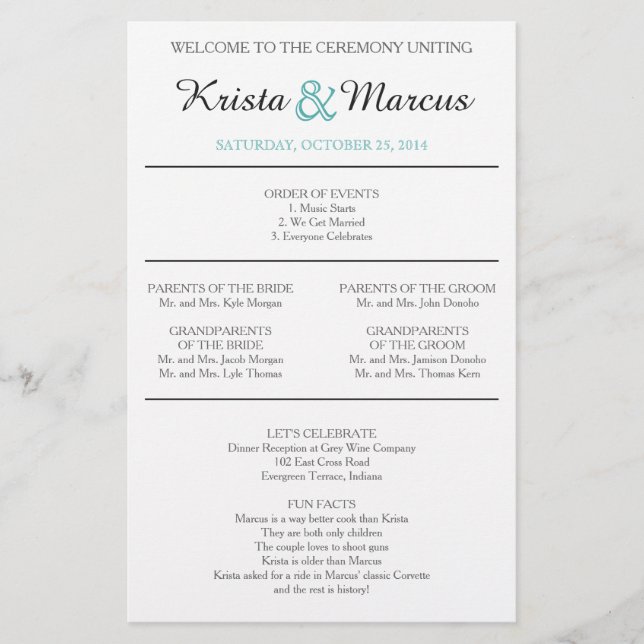 Enkelt Silhouettes-Bröllopsprogram (Framsida)