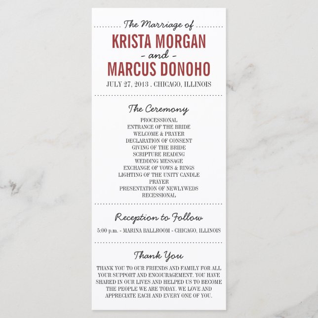 Enkelt Silhouettes Bröllopsprogram Rack Card 3RF Program (Framsida)