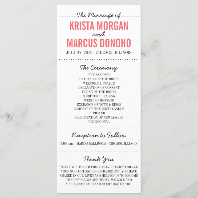 Enkelt Silhouettes Bröllopsprogram Rack Card 8 Program (Framsida)