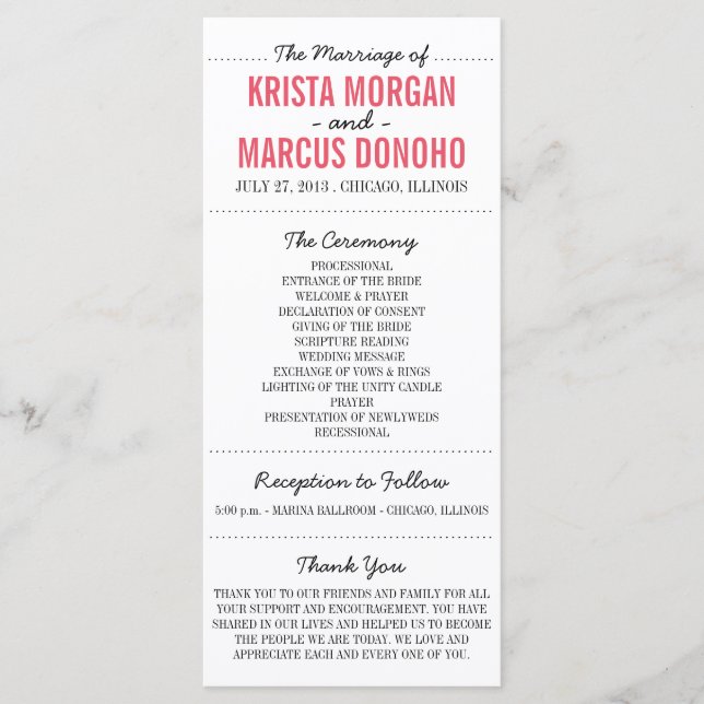 Enkelt Silhouettes-Bröllopsprogram-rackkort Program (Framsida)