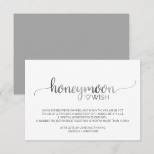 Enkelt Silver Calligraphy Bröllop Honeymoon Wish Tilläggskort