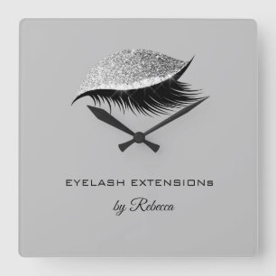 Enkelt Silver Eyelash Glitter Gnistra Beauty Salon Fyrkantig Klocka