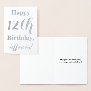 Enkelt Silver Foil 12:e Birthday + Anpassat namn Folierat Kort