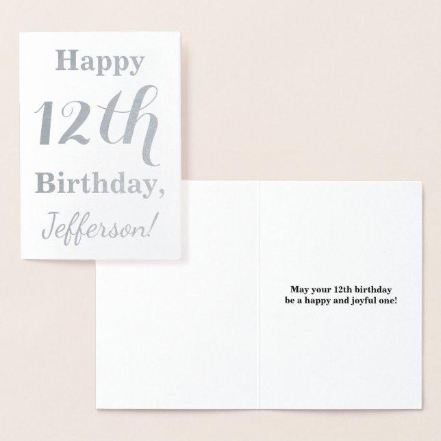 Enkelt Silver Foil 12:e Birthday + Anpassat namn Folierat Kort (Display)