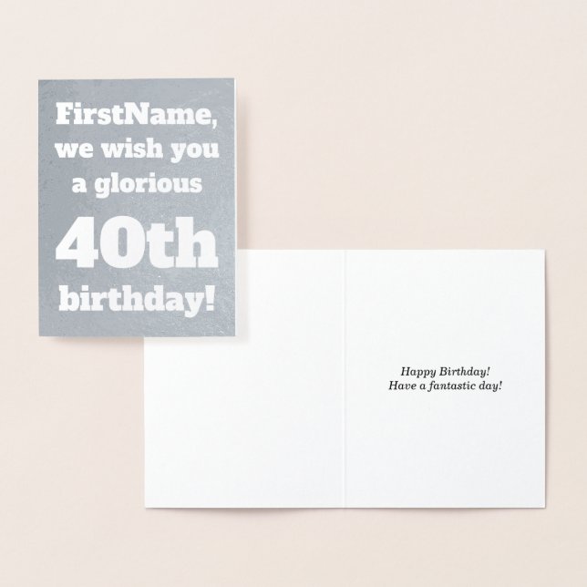Enkelt Silver Foil 40:e födelsedagshälsningskort Folierat Kort (Display)