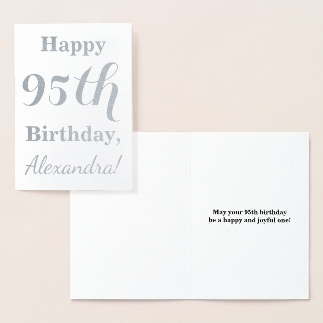 Enkelt Silver Foil 95 Birthday + Anpassat namn Folierat Kort (Display)