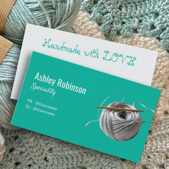 Enkelt silver garnkrokettsköldpadda krok, modern visitkort (Simple silver yarn crochet hook turquoise modern business card)