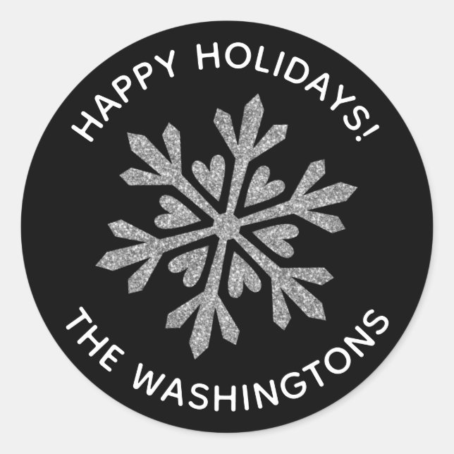 Enkelt Silver Glitter-snöflake Runt Klistermärke (Framsida)