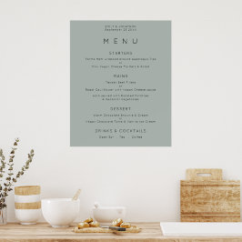 Enkelt Silvery Sage Grönt Bröllop Menu Poster