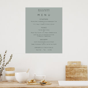 Enkelt Silvery Sage Grönt Bröllop Menu Poster
