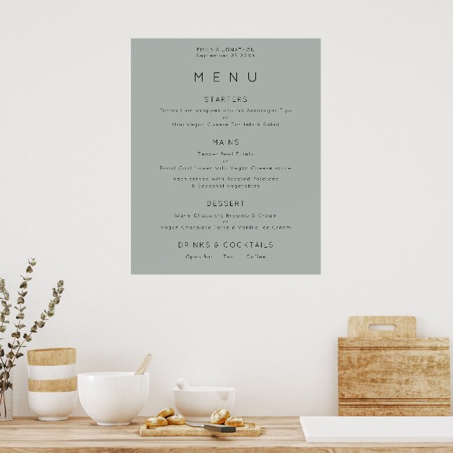 Enkelt Silvery Sage Grönt Bröllop Menu Poster (Kök)