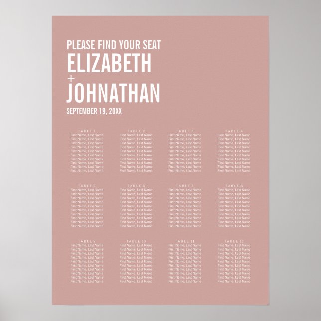 Enkelt sittdiagram för Boho Ro-typografi Bröllop Poster (Framsidan)