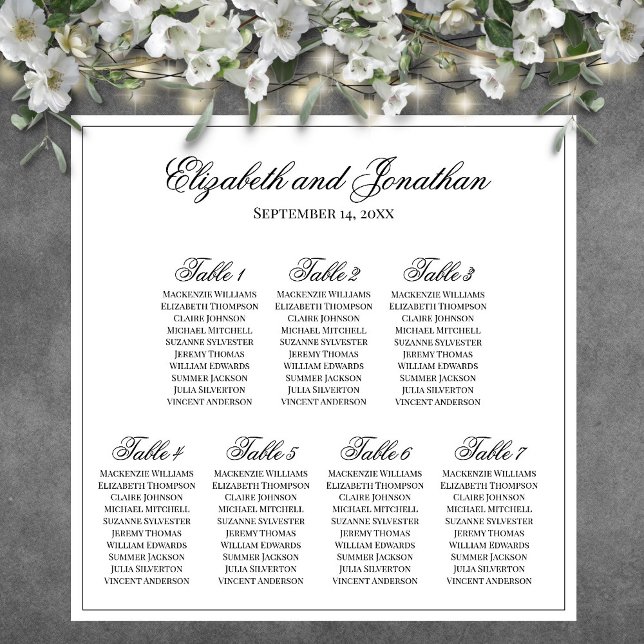 Enkelt sittdiagram för Elegant 7 Bord Bröllop Poster (In Situ on Wall with Flowers)