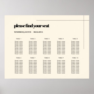 Enkelt sittdiagram för elegant och chic bröllop poster