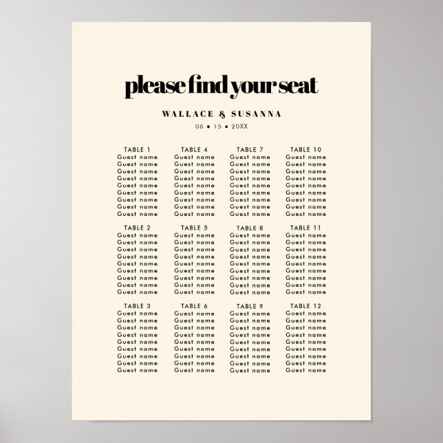 Enkelt sittdiagram för elegant och chic bröllop poster (Framsidan)