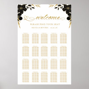 Enkelt sittdiagram för Elegant Vit och Guld Bröllo Poster
