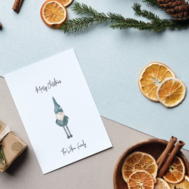 Enkelt skandinaviskt Blå Gnome God jul Julkort (Skapare uppladdad)