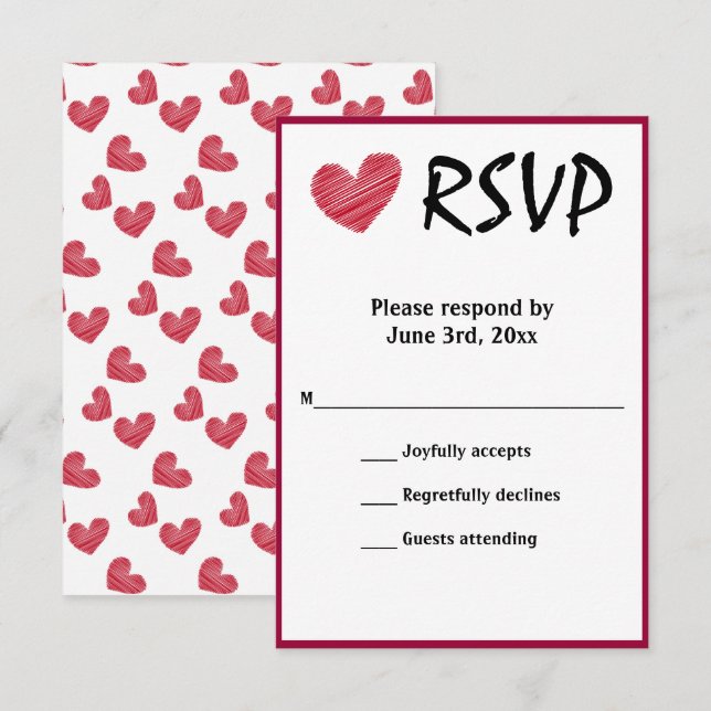 Enkelt Sketchy Red Heart-Bröllop OSA Kort (Fram/baksida)
