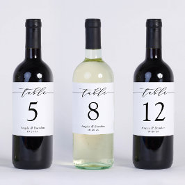 Enkelt skript Bröllop Bordsnummer Vin Flaska Klistermärken