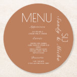 Enkelt skript Bröllop Middag Menu Terracotta Underlägg Papper Rund<br><div class="desc">Unik Bröllop-meny på en cirkulär underlägg</div>