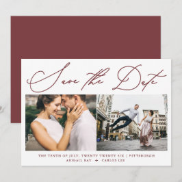 Enkelt skript Burgundy Two Photo Modern Spara Datumet