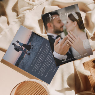 Enkelt skript-elfte Mörk blått med Photo Bröllop Tack Kort