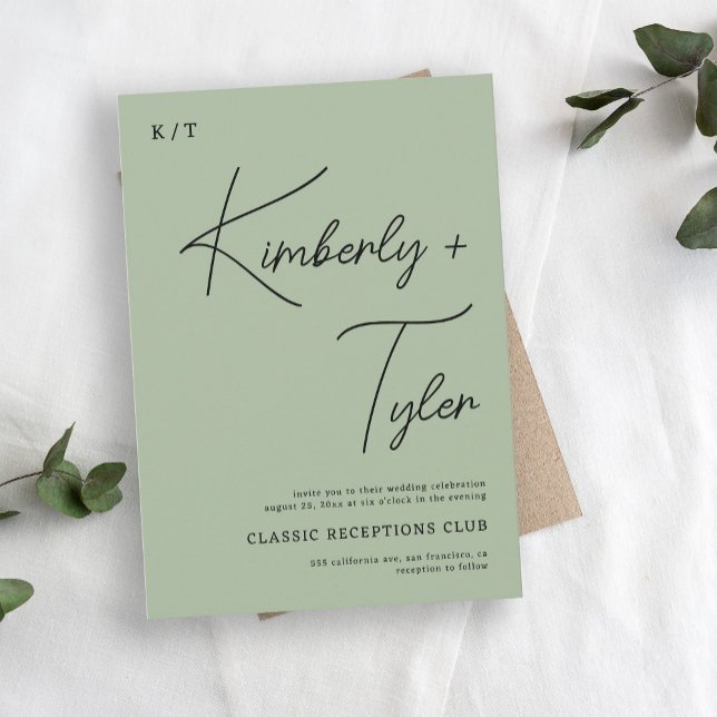 Enkelt skript för minimal grönt bröllop inbjudningar (Skapare uppladdad)