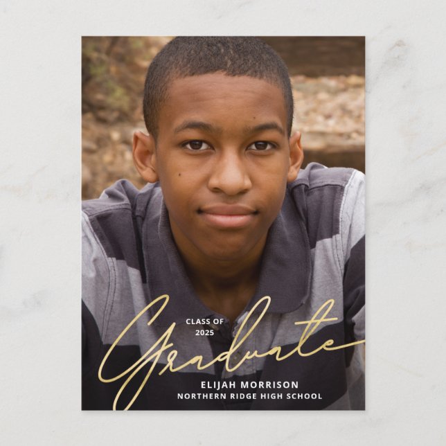 Enkelt skript Guld-överlägg för foto Studenten Vykort (Framsida)