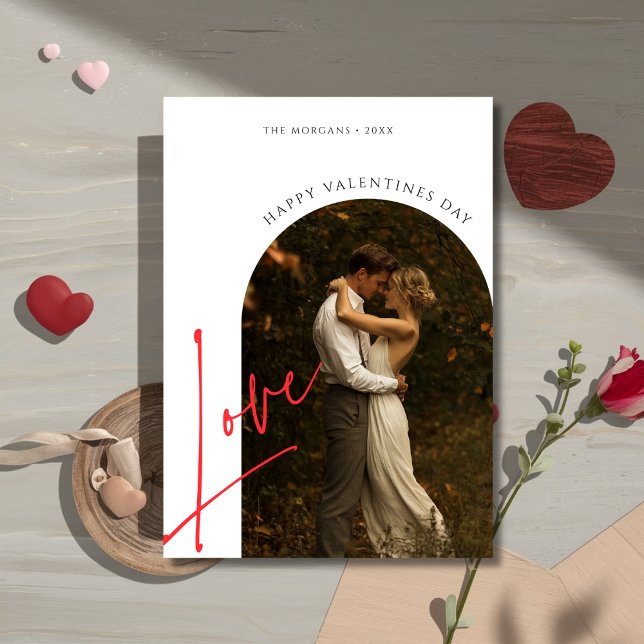 Enkelt skript Kärlek Arch Photo Valentines day Julkort (Skapare uppladdad)