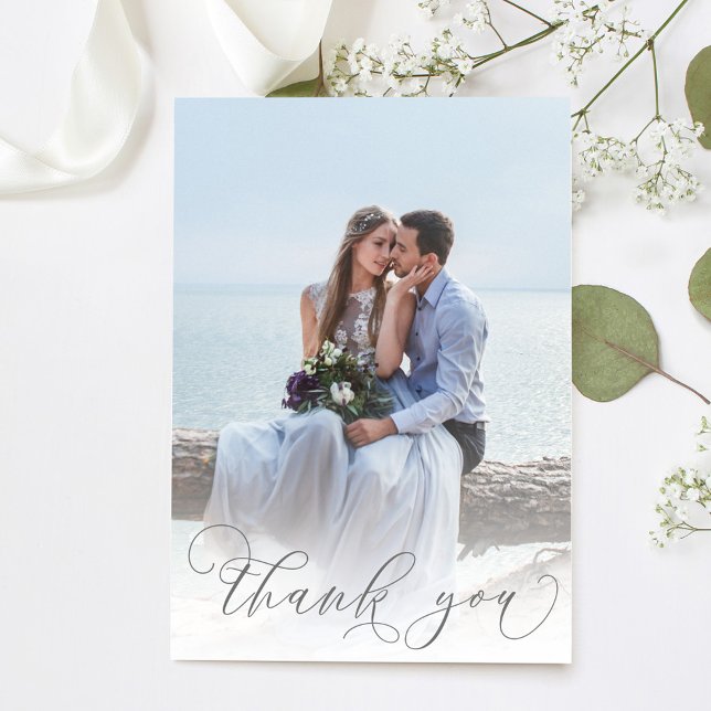 Enkelt skript Photo Bröllop Tack (Elegant wedding thank you card with a 2 photo template)