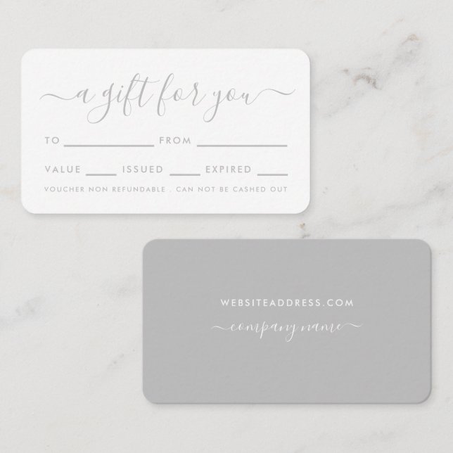 Enkelt skript - Silver & White Gift-certifikat Visitkort (Fram/baksida)