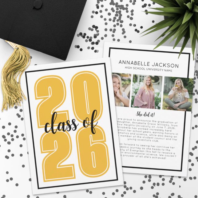 Enkelt skript Student Photo Guld Studenten Meddelande (Simple Script Graduate Photo Gold Graduation Announcement )